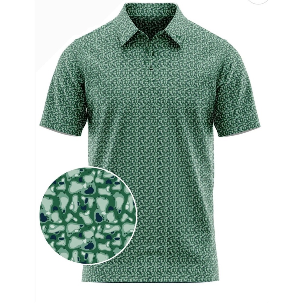 Fore Fathers Green All-Over-Print Golfing‎ Dad Polo Stretch Performance Sz 3XL